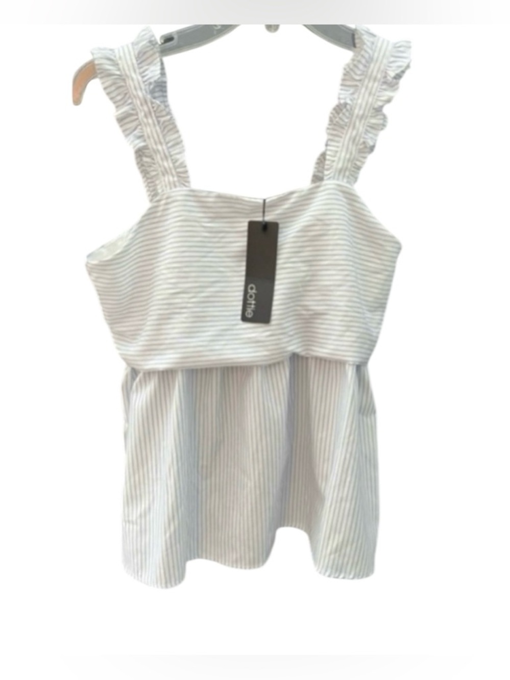 NWT Dottie women’s small sleeveless pinstriped white and blue shirt